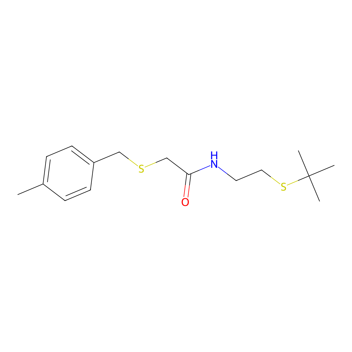 N-(2-tert-butylsulfanylethyl)-2-[(4-methylphenyl)methylsulfanyl]acetamide molecular structure, CAS 432497-74-0