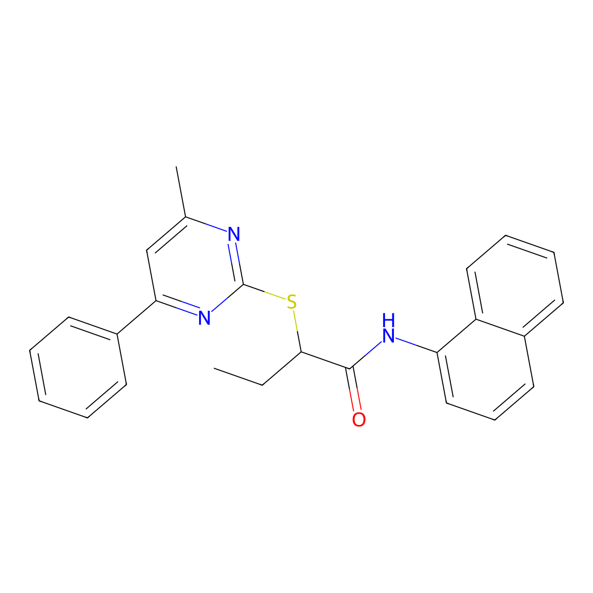 2-(4-methyl-6-phenylpyrimidin-2-yl)sulfanyl-N-naphthalen-1-ylbutanamide molecular structure, CAS 432497-82-0