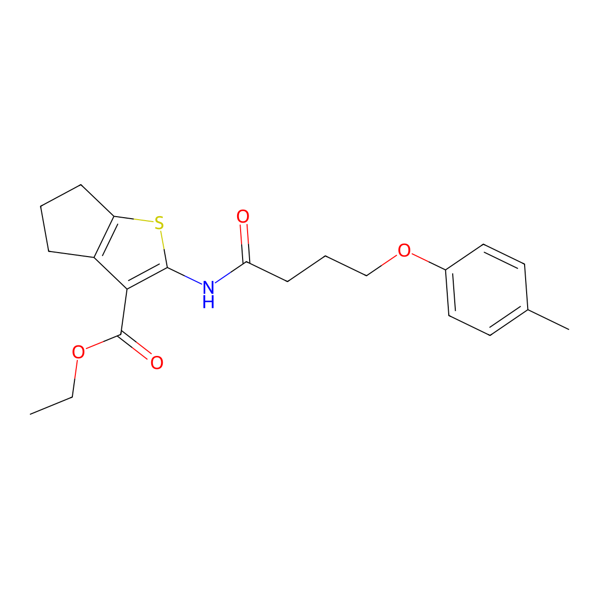 ethyl 2-{[4-(4-methylphenoxy)butanoyl]amino}-5,6-dihydro-4H-cyclopenta[b]thiophene-3-carboxylate molecular structure, CAS 432498-13-0