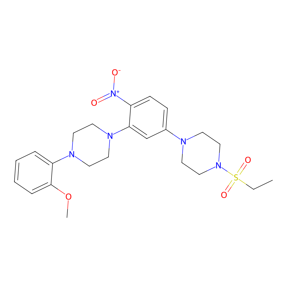 1-Ethylsulfonyl-4-[3-[4-(2-methoxyphenyl)piperazin-1-yl]-4-nitrophenyl]piperazine molecular structure, CAS 432498-85-6