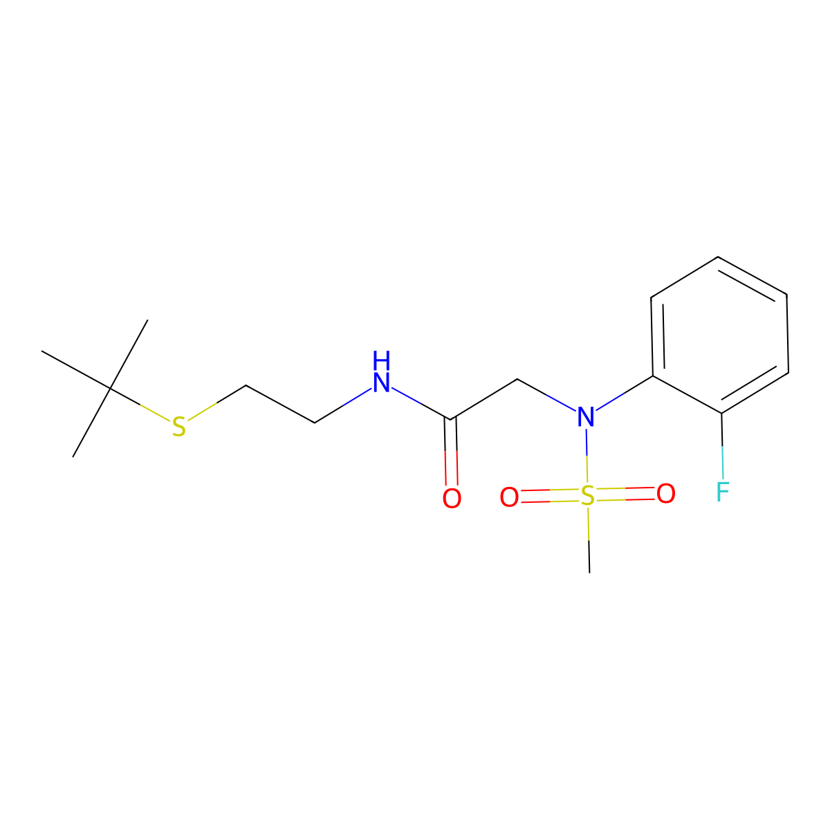 N-(2-tert-butylsulfanylethyl)-2-(2-fluoro-N-methylsulfonylanilino)acetamide molecular structure, CAS 432499-02-0