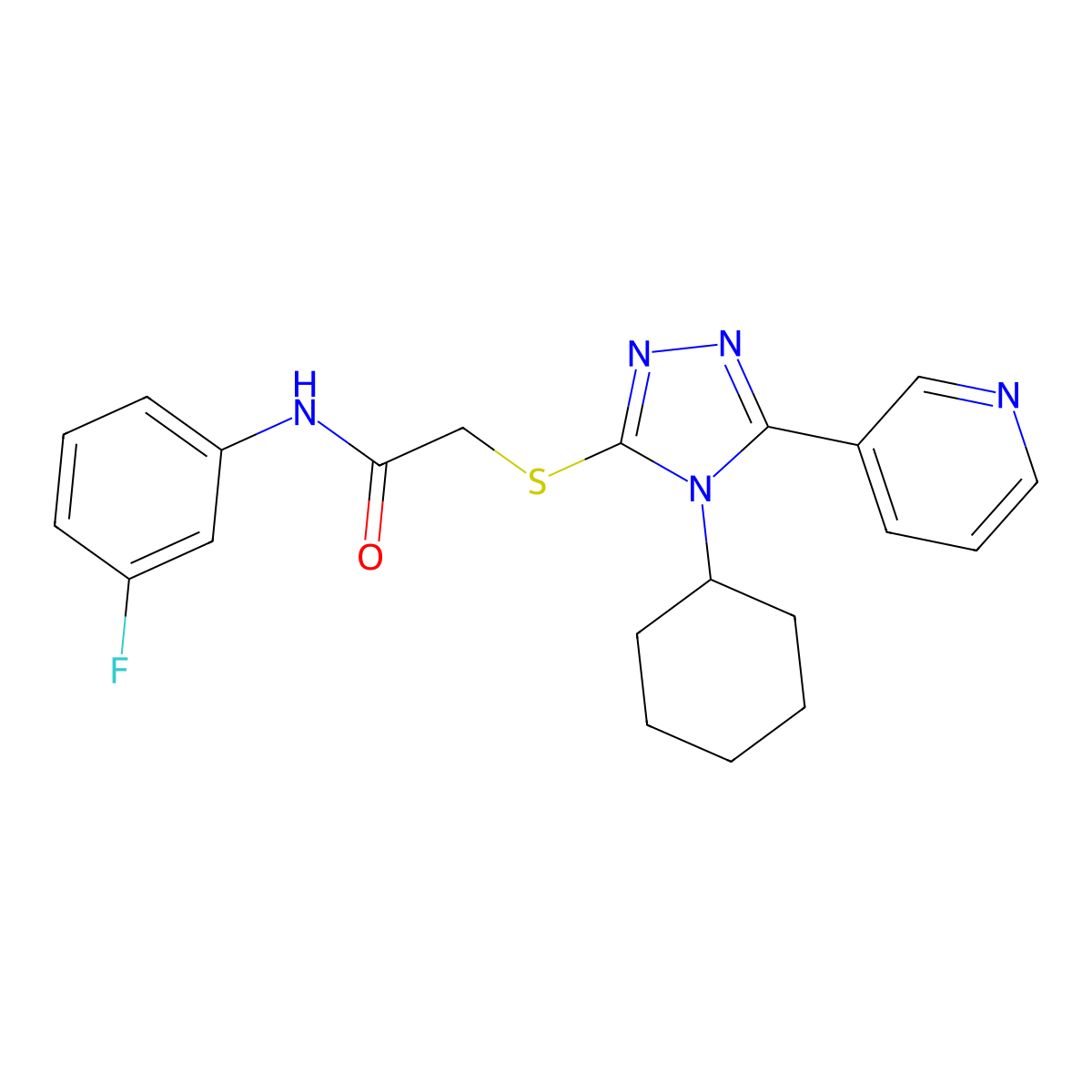 2-{[4-cyclohexyl-5-(pyridin-3-yl)-4H-1,2,4-triazol-3-yl]sulfanyl}-N-(3-fluorophenyl)acetamide molecular structure, CAS 432499-23-5