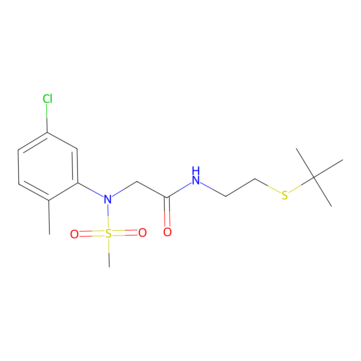 N-(2-tert-butylsulfanylethyl)-2-(5-chloro-2-methyl-N-methylsulfonylanilino)acetamide molecular structure, CAS 432499-68-8