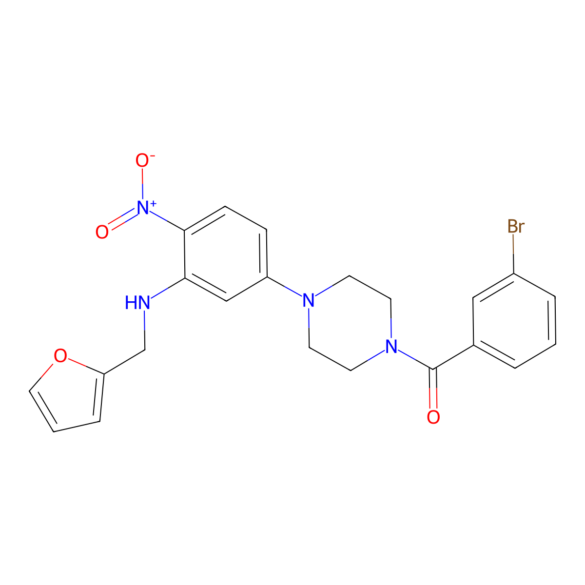 (3-Bromophenyl)-[4-[3-(furan-2-ylmethylamino)-4-nitrophenyl]piperazin-1-yl]methanone molecular structure, CAS 432499-93-9