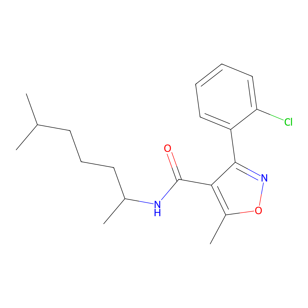 3-(2-chlorophenyl)-5-methyl-N-(6-methylheptan-2-yl)-1,2-oxazole-4-carboxamide molecular structure, CAS 432500-33-9