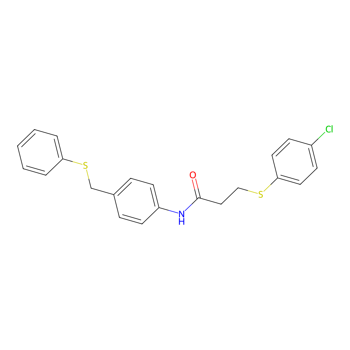 3-(4-chlorophenyl)sulfanyl-N-[4-(phenylsulfanylmethyl)phenyl]propanamide molecular structure, CAS 432500-49-7