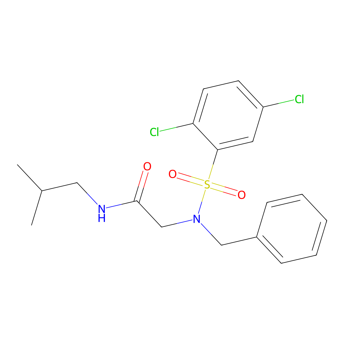 2-[benzyl-(2,5-dichlorophenyl)sulfonylamino]-N-(2-methylpropyl)acetamide molecular structure, CAS 432501-32-1