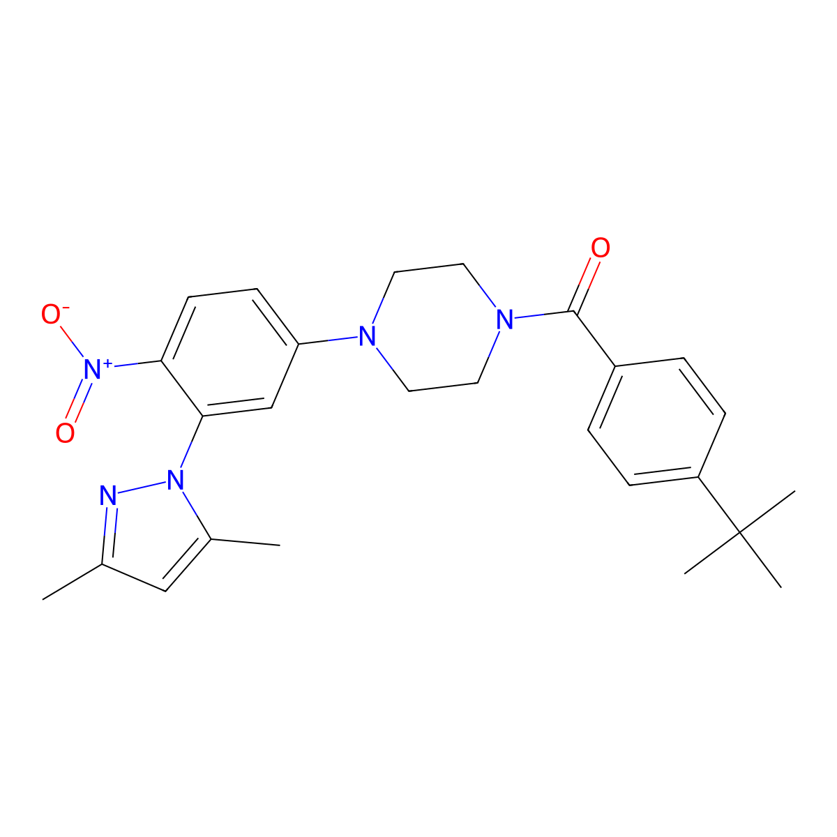 1-(4-tert-butylbenzoyl)-4-[3-(3,5-dimethyl-1H-pyrazol-1-yl)-4-nitrophenyl]piperazine molecular structure, CAS 432501-40-1
