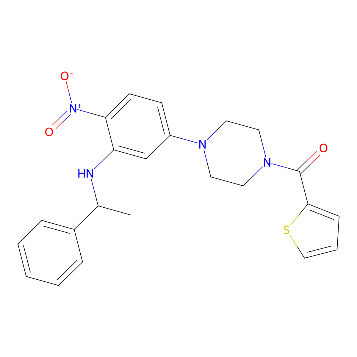 [4-[4-Nitro-3-(1-phenylethylamino)phenyl]piperazin-1-yl]-thiophen-2-ylmethanone molecular structure, CAS 432501-47-8