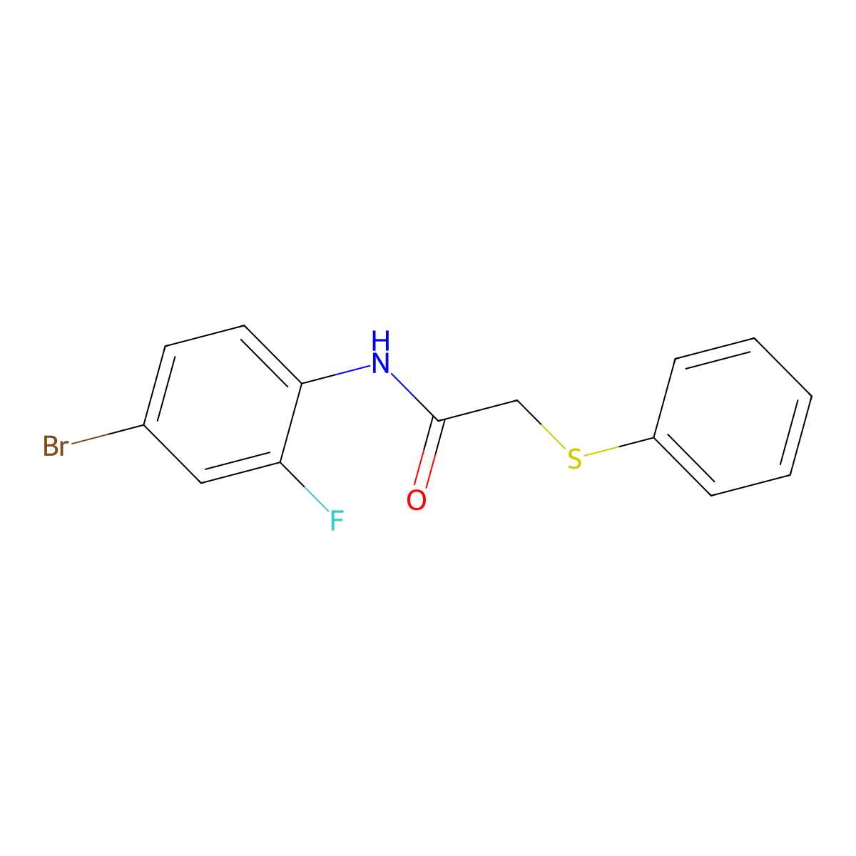 N-(4-bromo-2-fluorophenyl)-2-(phenylsulfanyl)acetamide molecular structure, CAS 432502-02-8