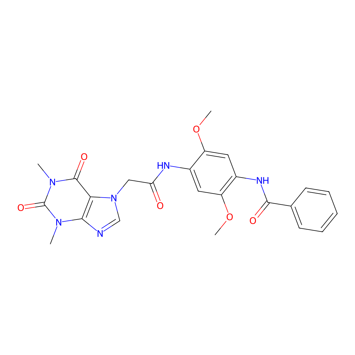 N-(4-{[(1,3-dimethyl-2,6-dioxo-1,2,3,6-tetrahydro-7H-purin-7-yl)acetyl]amino}-2,5-dimethoxyphenyl)benzamide molecular structure, CAS 432502-39-1