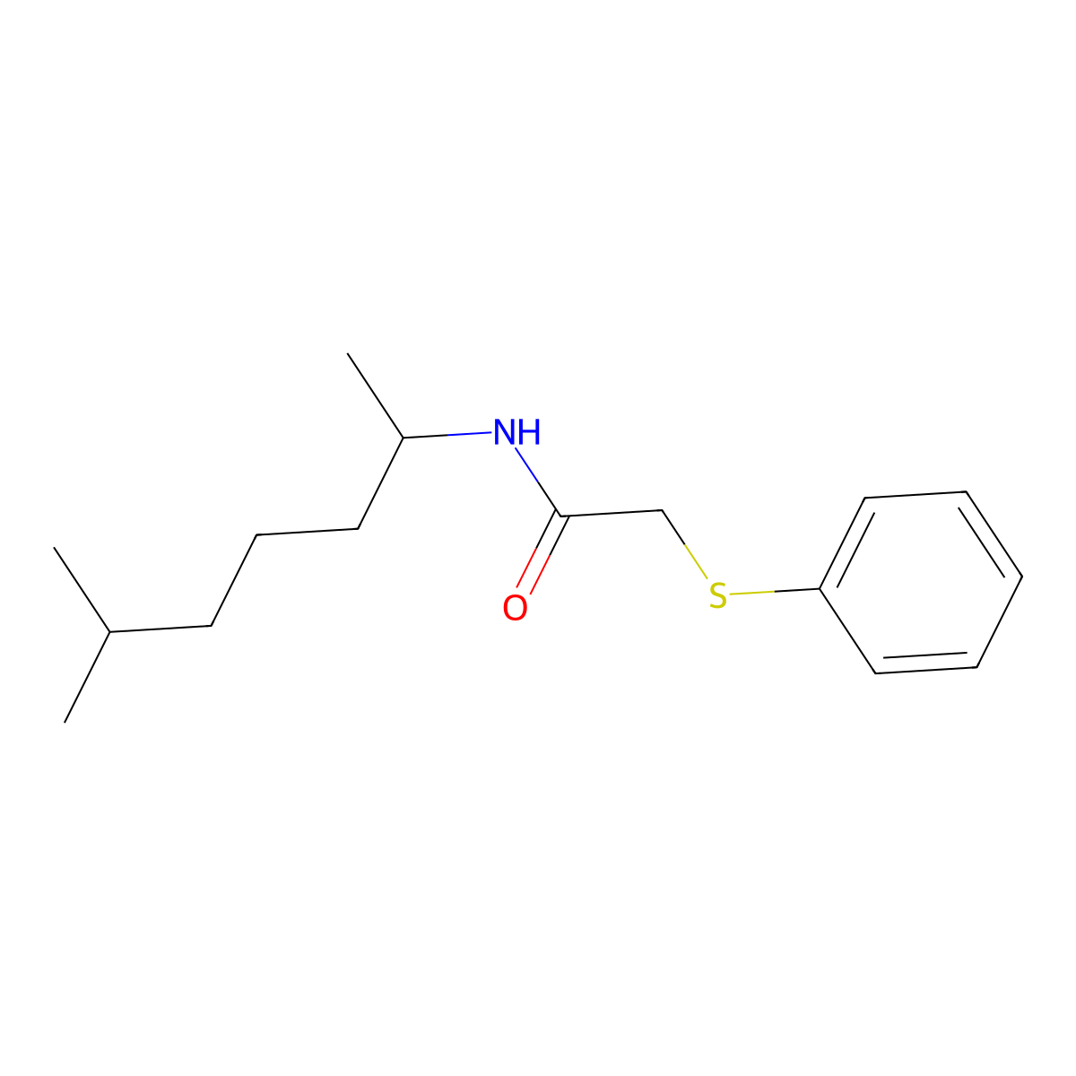 N-(6-methylheptan-2-yl)-2-phenylsulfanylacetamide molecular structure, CAS 432502-92-6