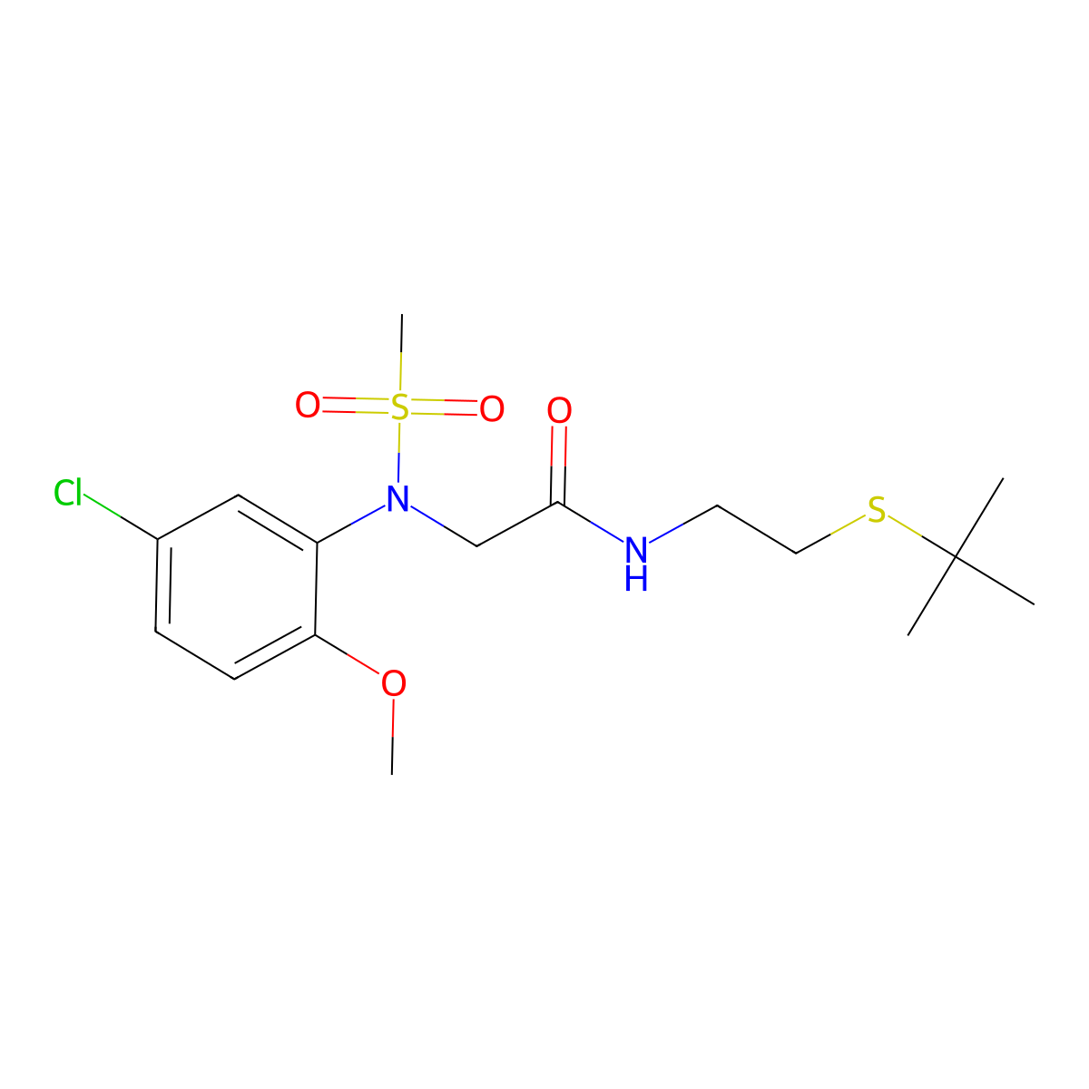 N-(2-tert-butylsulfanylethyl)-2-(5-chloro-2-methoxy-N-methylsulfonylanilino)acetamide molecular structure, CAS 432503-07-6