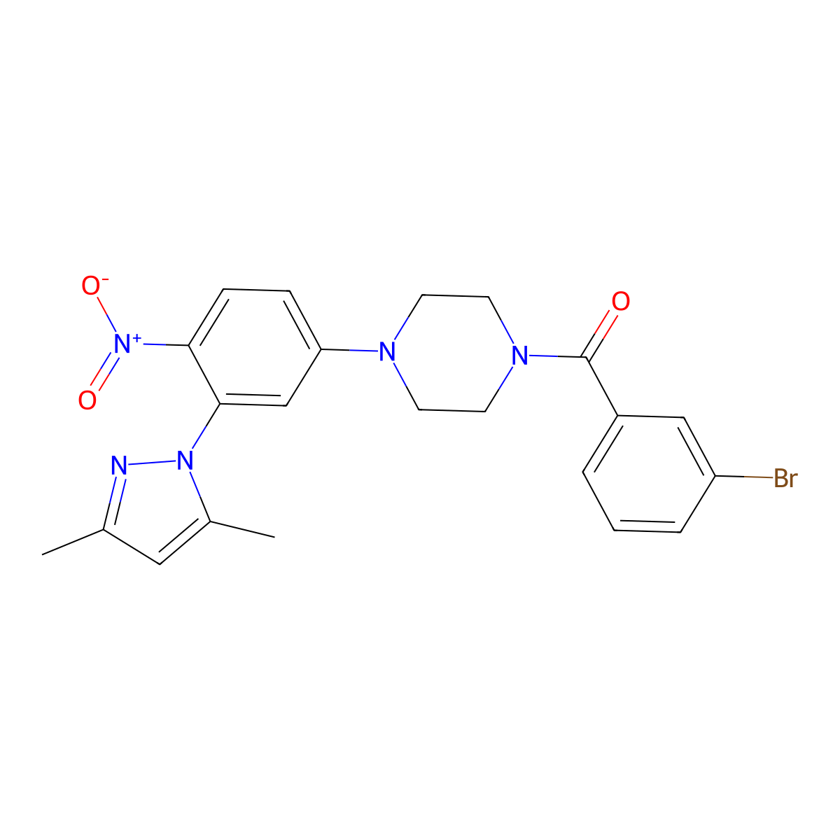 1-(3-bromobenzoyl)-4-[3-(3,5-dimethyl-1H-pyrazol-1-yl)-4-nitrophenyl]piperazine molecular structure, CAS 432503-23-6