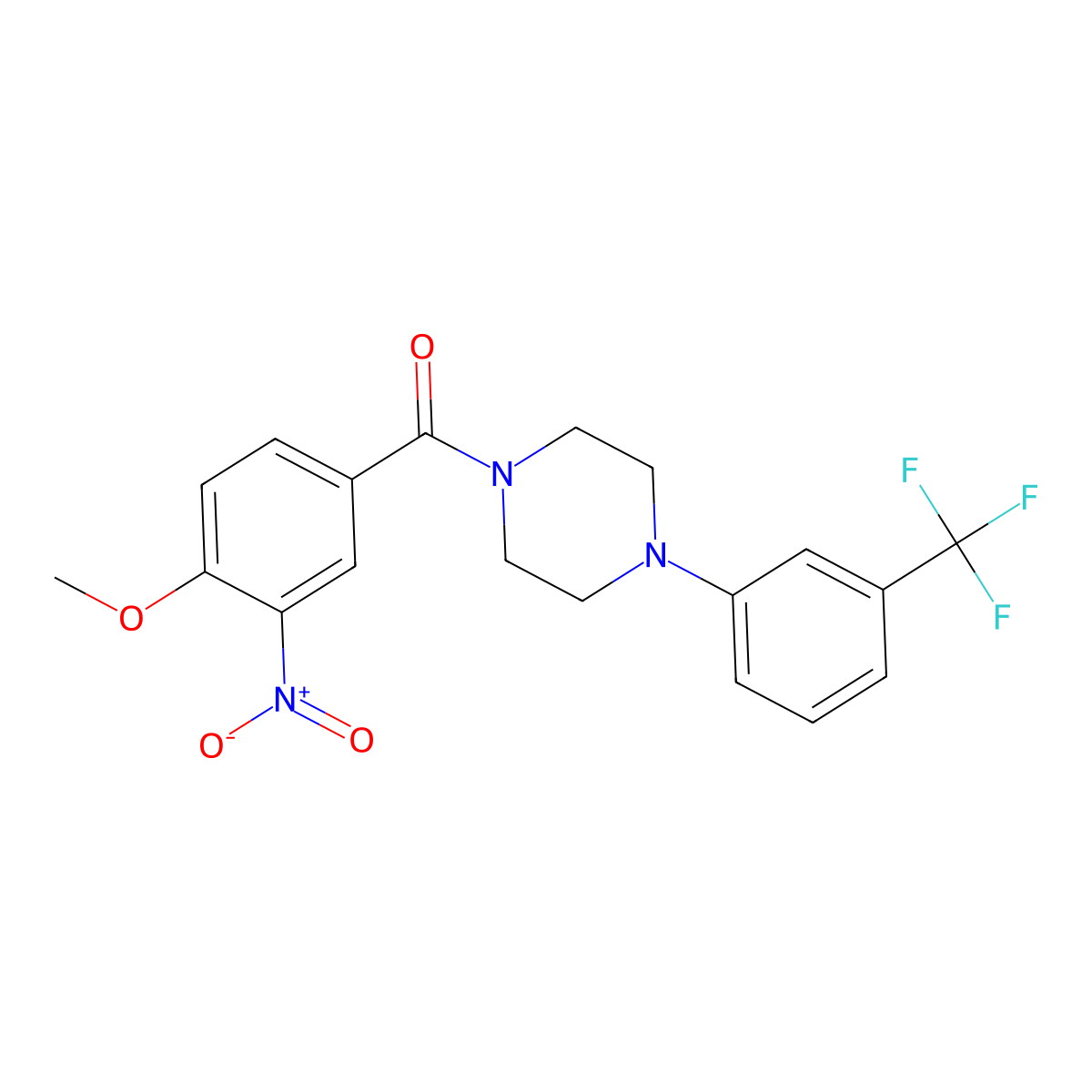 (4-Methoxy-3-nitrophenyl)-[4-[3-(trifluoromethyl)phenyl]piperazin-1-yl]methanone molecular structure, CAS 432503-46-3
