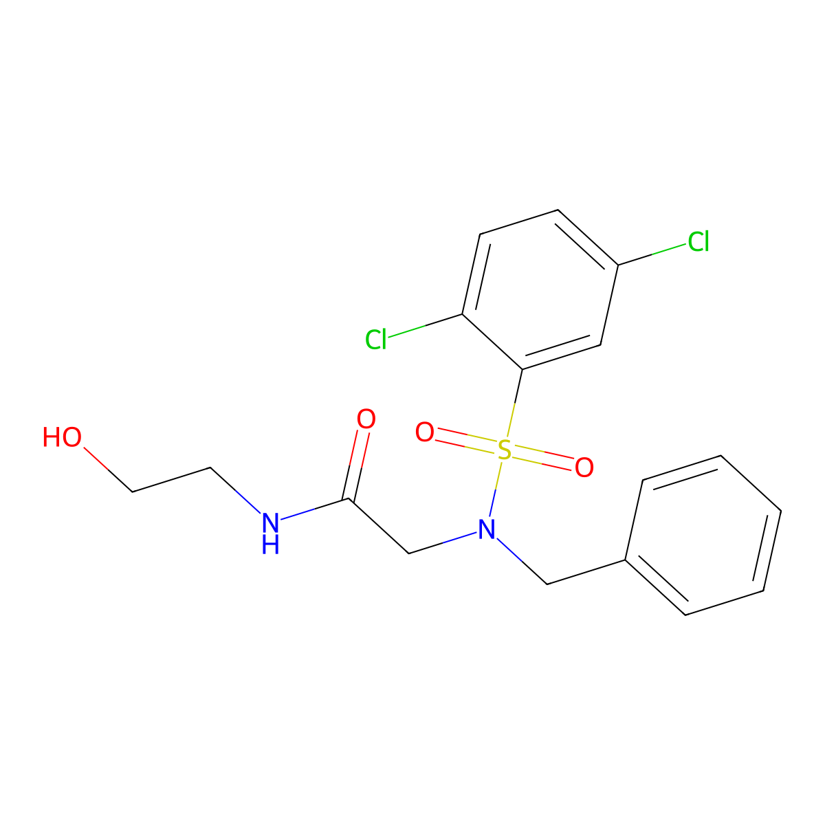 2-[benzyl-(2,5-dichlorophenyl)sulfonylamino]-N-(2-hydroxyethyl)acetamide molecular structure, CAS 432503-48-5