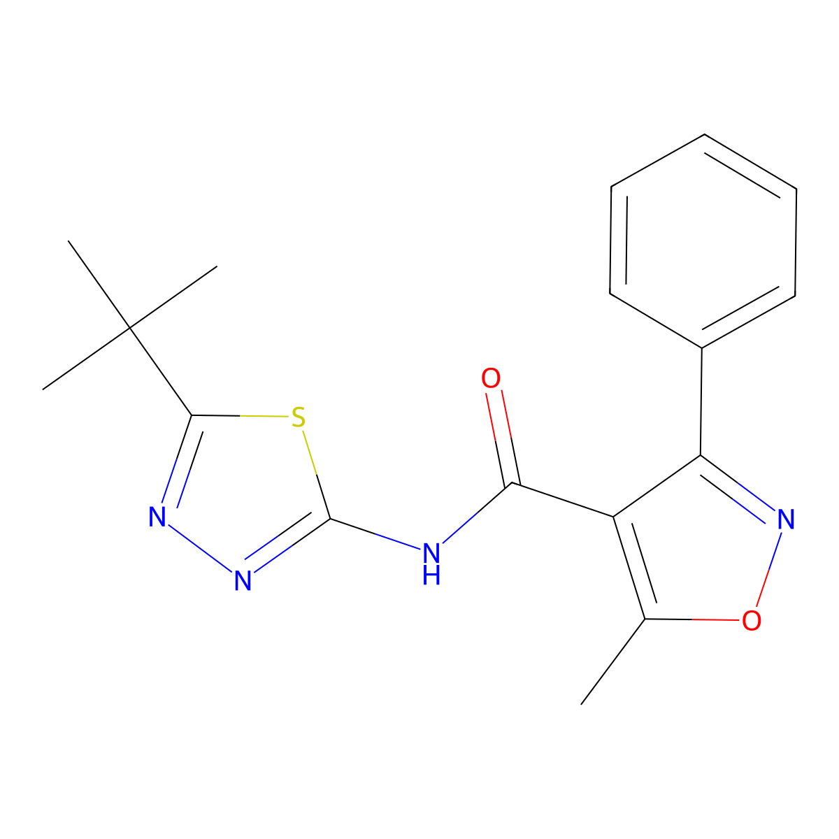N-(5-tert-butyl-1,3,4-thiadiazol-2-yl)-5-methyl-3-phenyl-1,2-oxazole-4-carboxamide molecular structure, CAS 432503-50-9
