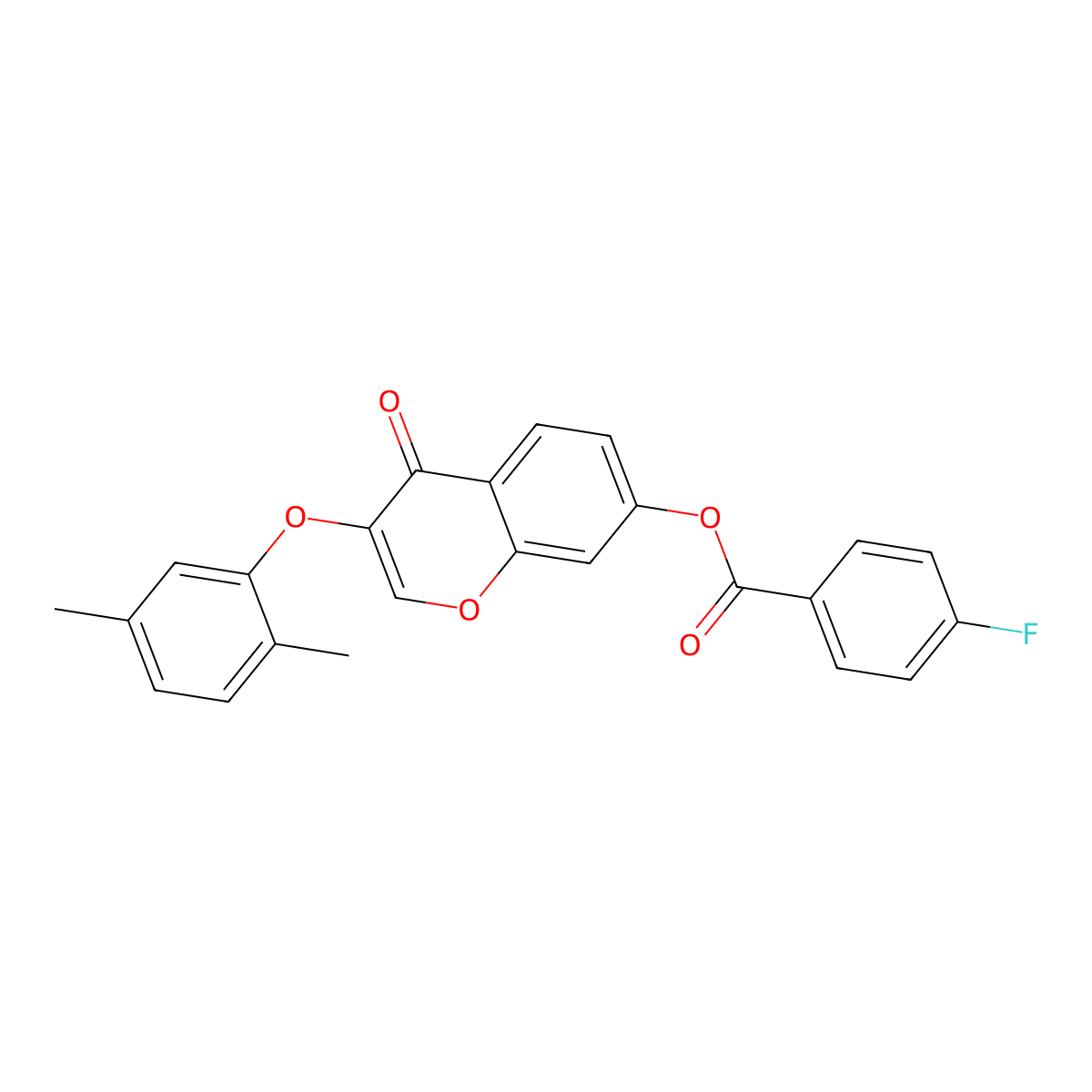 3-(2,5-dimethylphenoxy)-4-oxo-4H-chromen-7-yl 4-fluorobenzoate molecular structure, CAS 432503-57-6