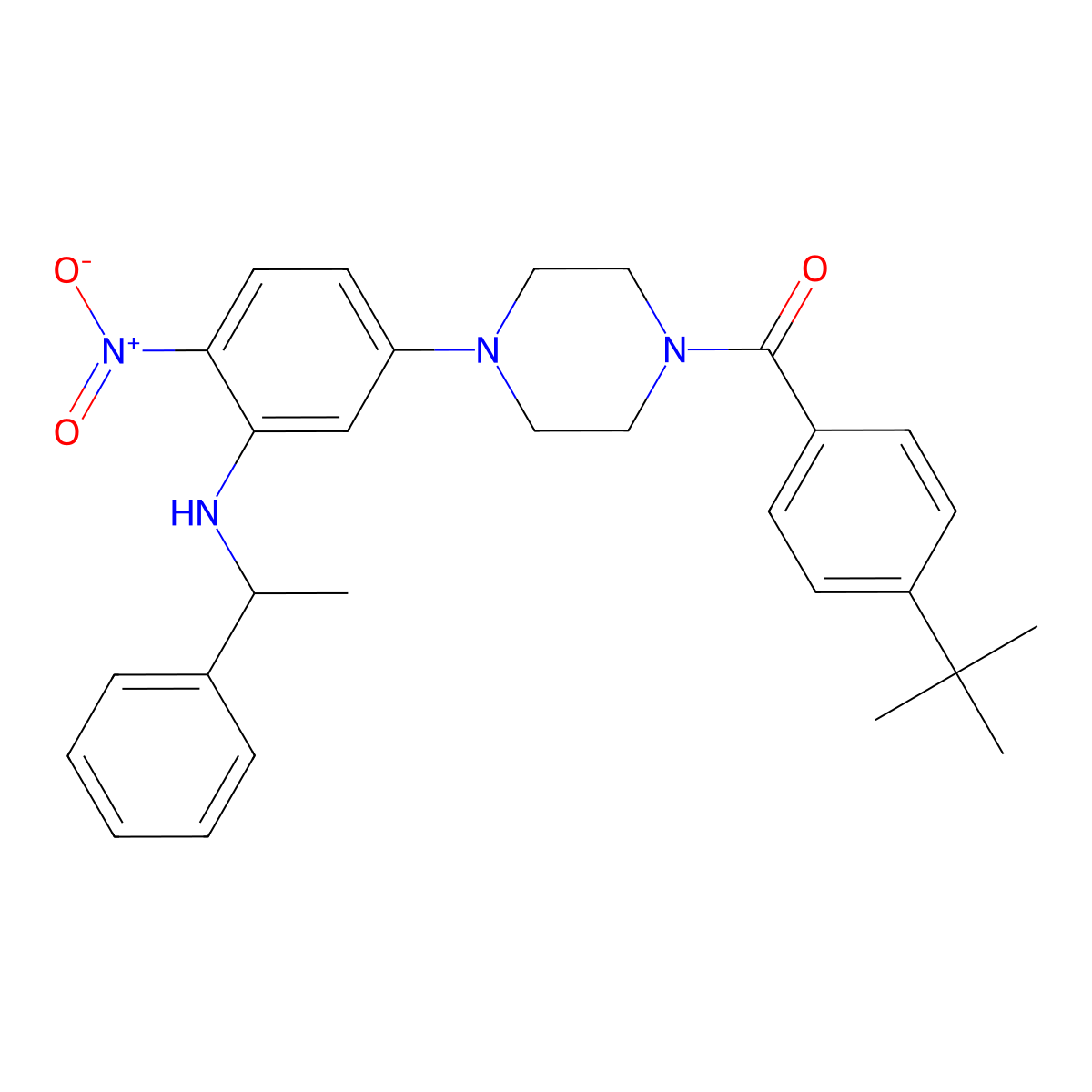 (4-Tert-butylphenyl)(4-{4-nitro-3-[(1-phenylethyl)amino]phenyl}piperazin-1-yl)methanone molecular structure, CAS 432503-91-8