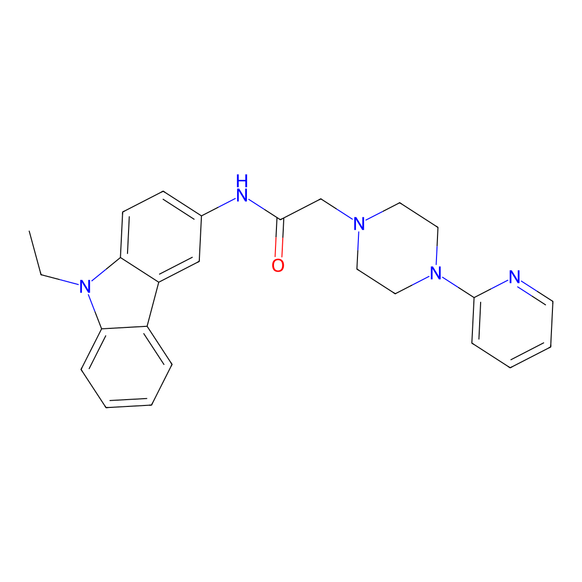 N-(9-Ethyl-9H-carbazol-3-yl)-2-(4-(pyridin-2-yl)piperazin-1-yl)acetamide molecular structure, CAS 432506-24-6