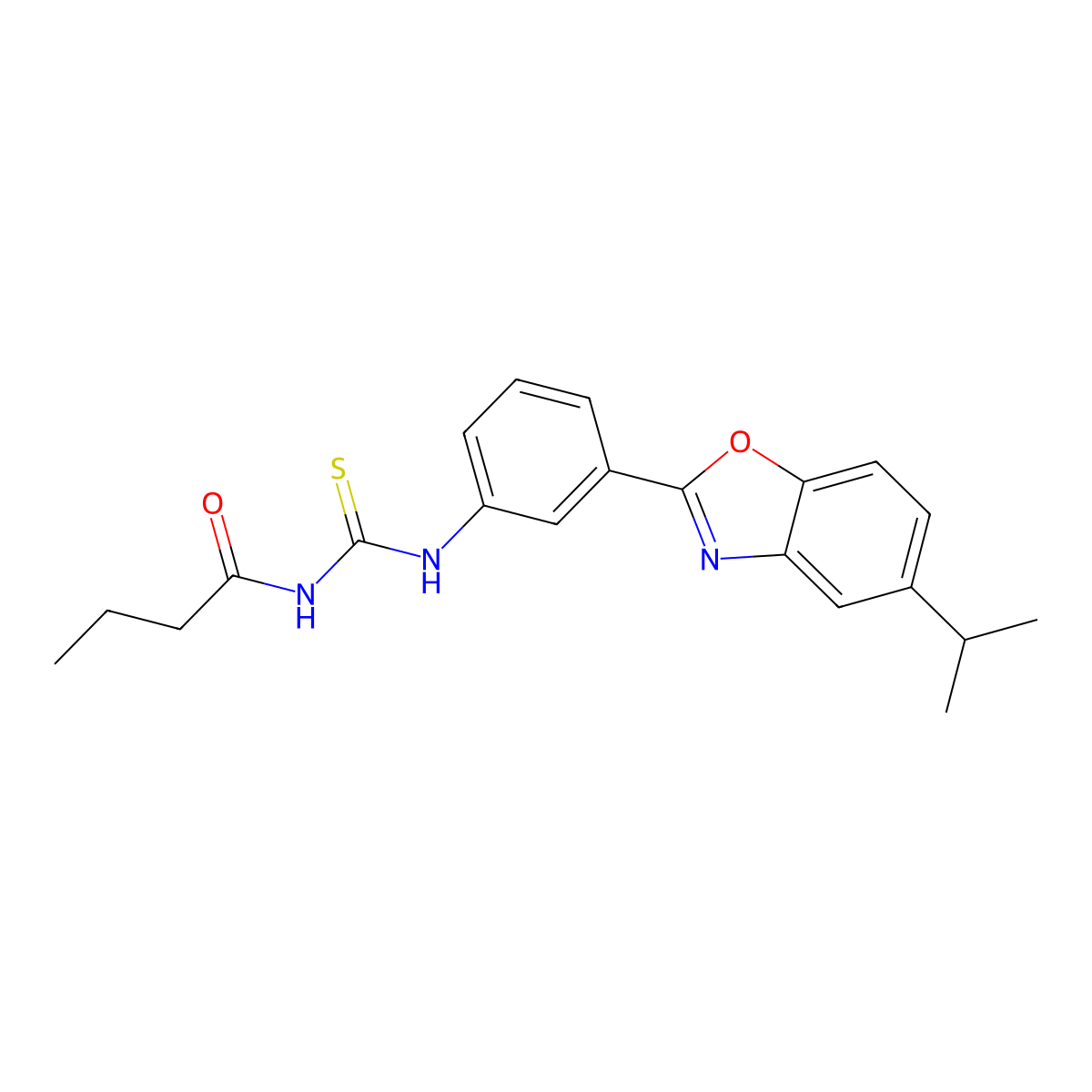 N-[[3-(5-propan-2-yl-1,3-benzoxazol-2-yl)phenyl]carbamothioyl]butanamide molecular structure, CAS 432508-61-7