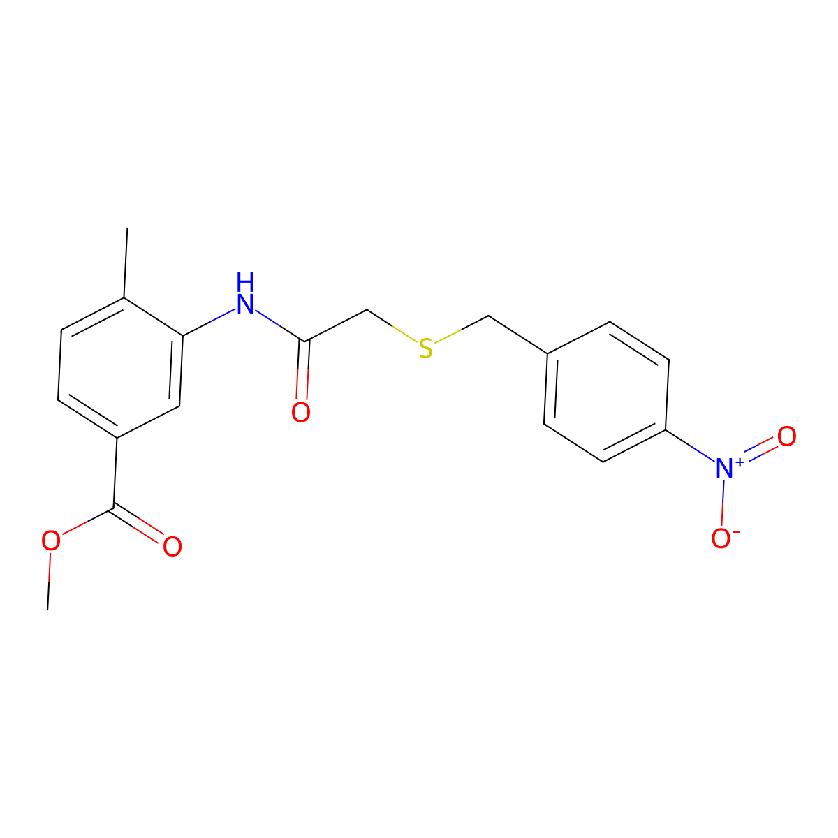 Methyl 3-{[({4-nitrobenzyl}sulfanyl)acetyl]amino}-4-methylbenzoate molecular structure, CAS 432508-63-9