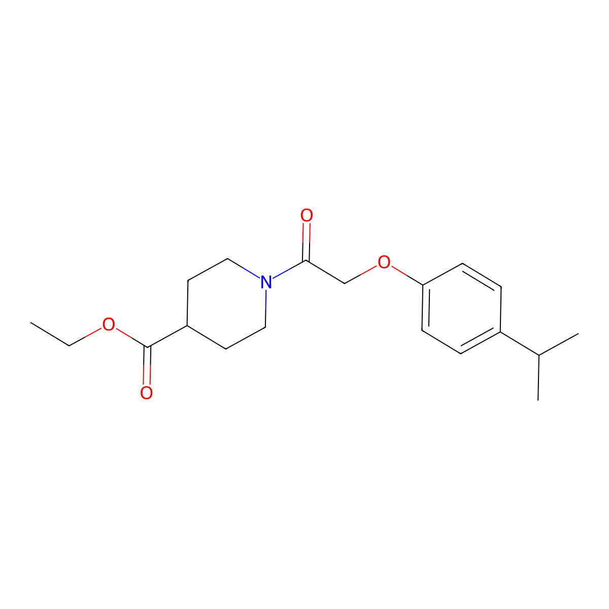 Ethyl 1-{2-[4-(methylethyl)phenoxy]acetyl}piperidine-4-carboxylate molecular structure, CAS 432508-84-4