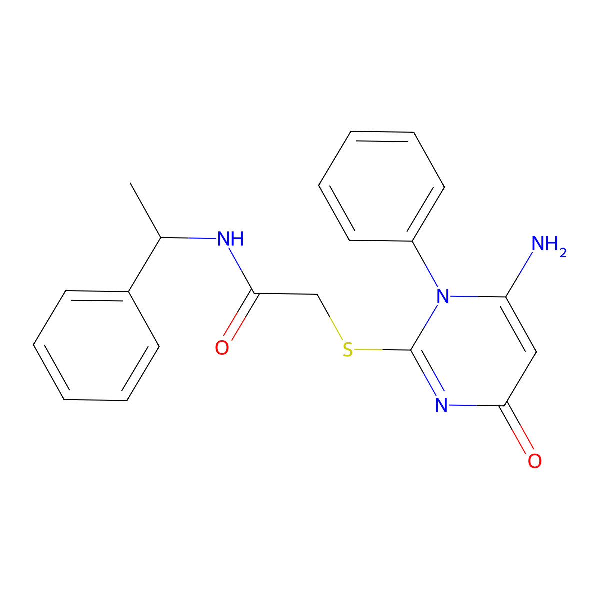 2-(6-amino-4-oxo-1-phenylpyrimidin-2-yl)sulfanyl-N-(1-phenylethyl)acetamide molecular structure, CAS 432508-92-4