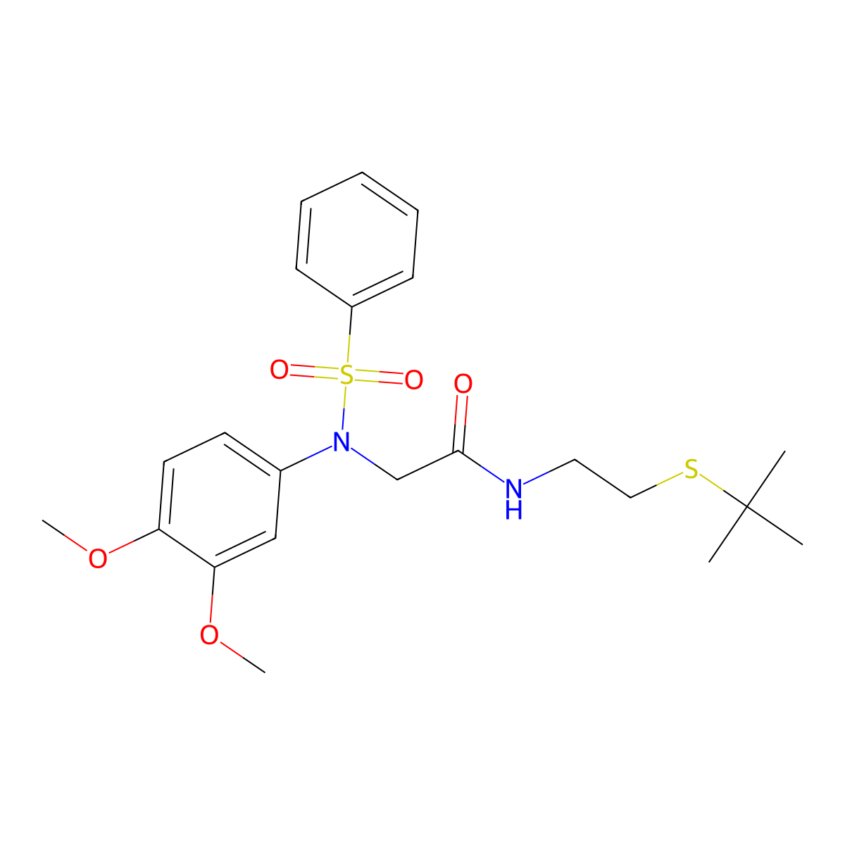 2-[N-(benzenesulfonyl)-3,4-dimethoxyanilino]-N-(2-tert-butylsulfanylethyl)acetamide molecular structure, CAS 432509-59-6