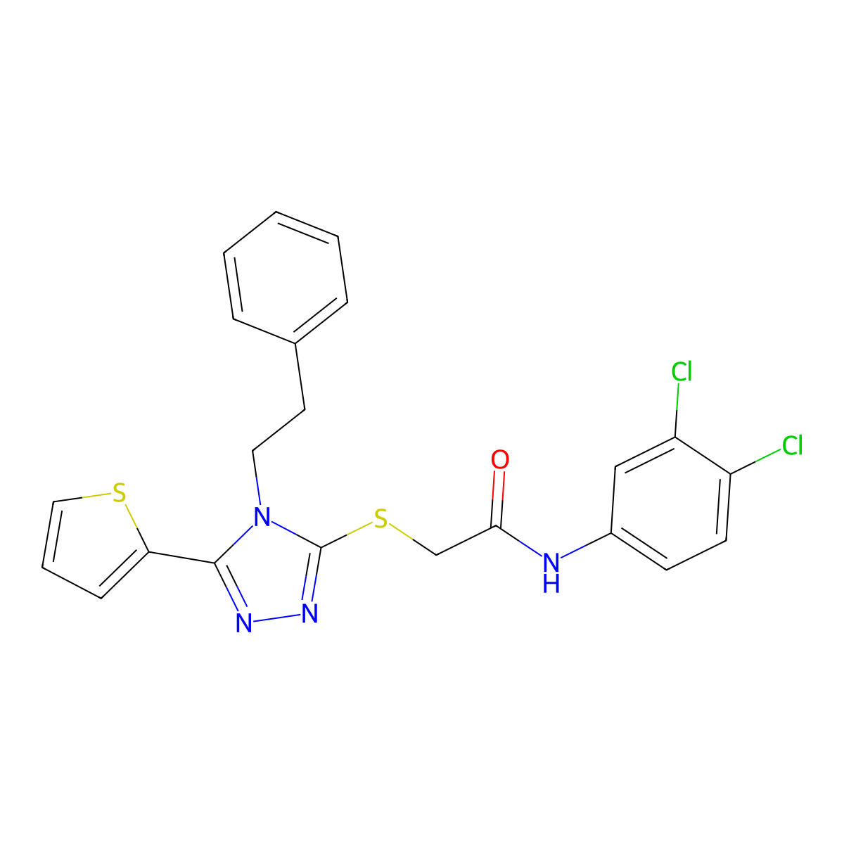 N-(3,4-dichlorophenyl)-2-{[4-(2-phenylethyl)-5-(2-thienyl)-4H-1,2,4-triazol-3-yl]sulfanyl}acetamide molecular structure, CAS 432510-38-8