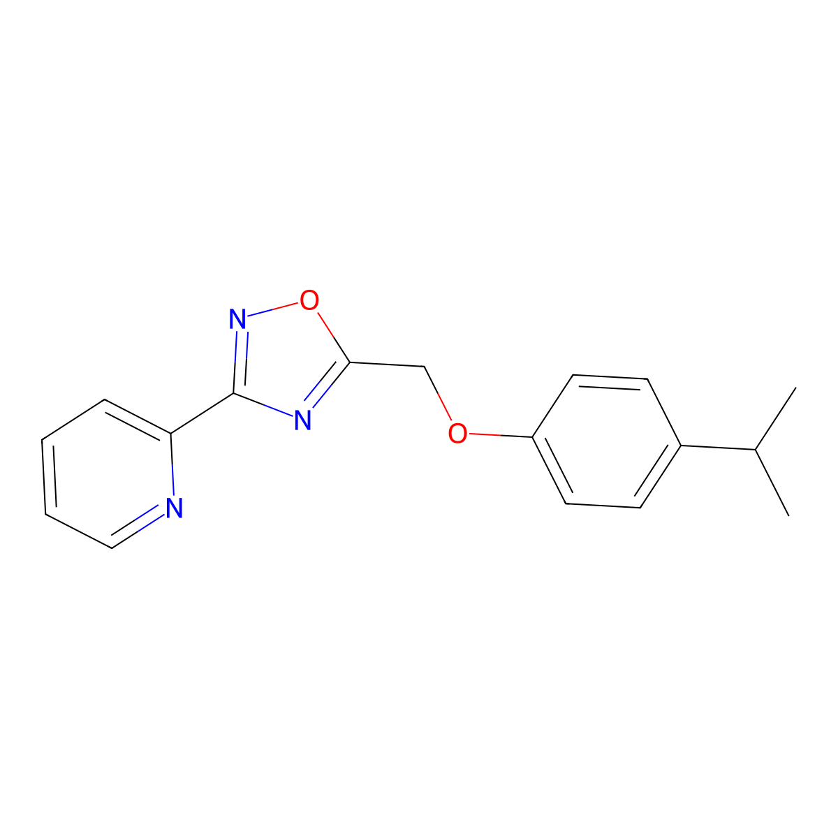 5-[(4-Propan-2-ylphenoxy)methyl]-3-pyridin-2-yl-1,2,4-oxadiazole molecular structure, CAS 432510-75-3
