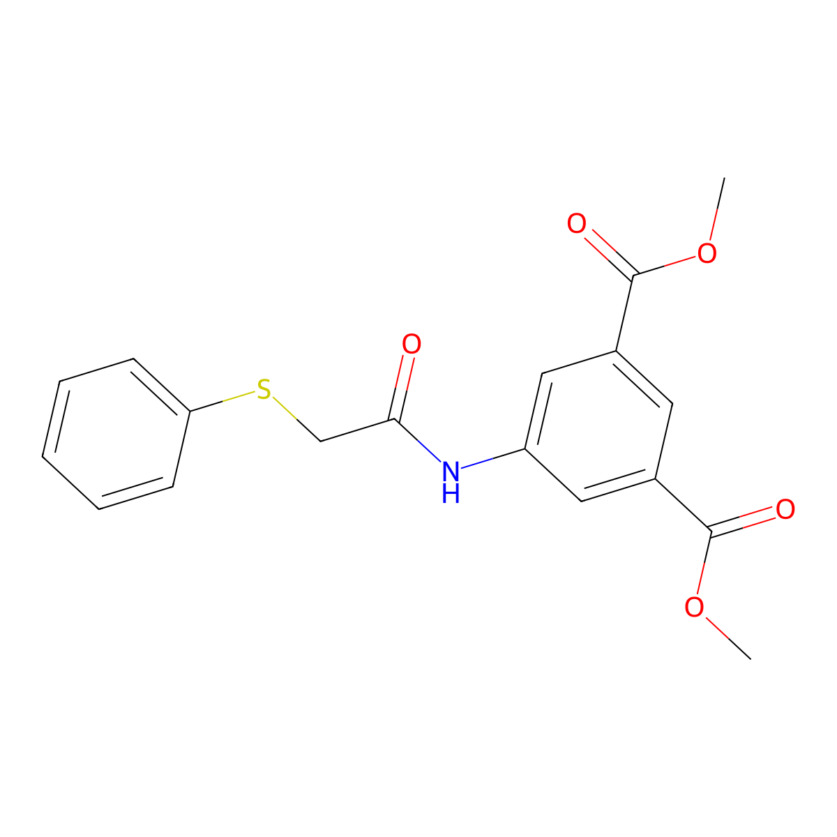 Methyl 3-(methoxycarbonyl)-5-(2-phenylthioacetylamino)benzoate molecular structure, CAS 432510-86-6