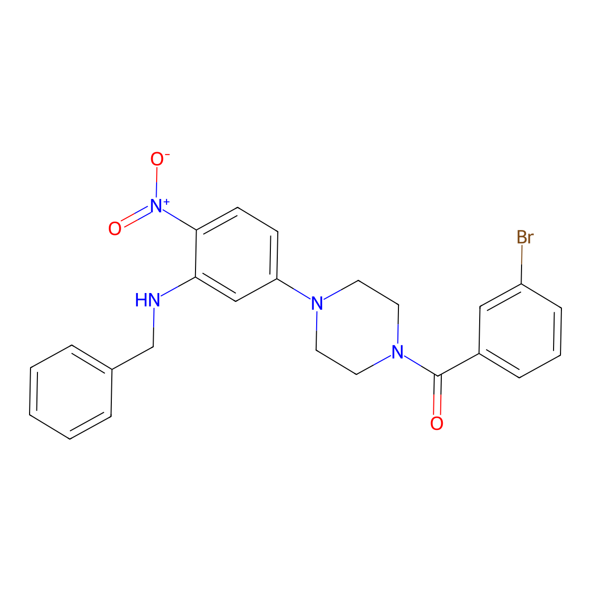 [4-[3-(Benzylamino)-4-nitrophenyl]piperazin-1-yl]-(3-bromophenyl)methanone molecular structure, CAS 432511-05-2