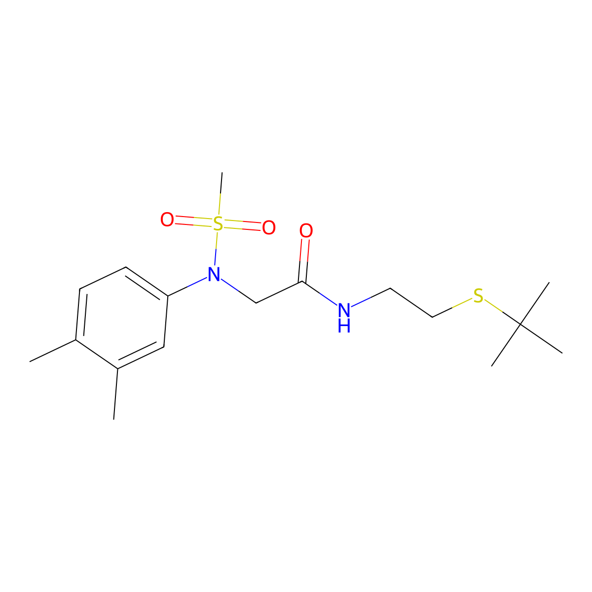 N-(2-tert-butylsulfanylethyl)-2-(3,4-dimethyl-N-methylsulfonylanilino)acetamide molecular structure, CAS 432511-68-7