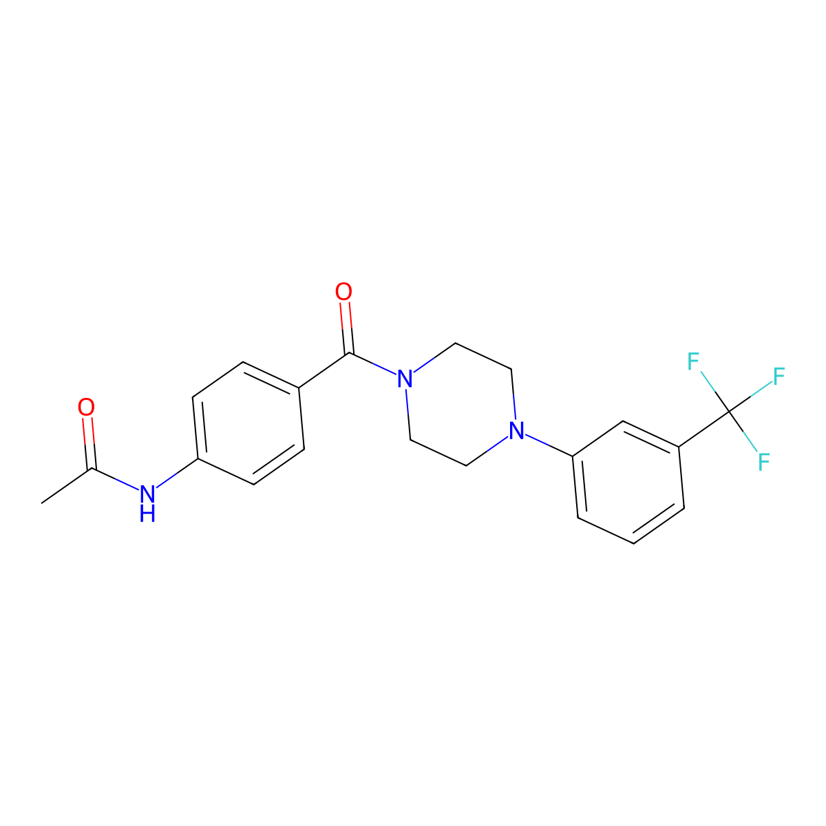 N-[4-[4-[3-(trifluoromethyl)phenyl]piperazine-1-carbonyl]phenyl]acetamide molecular structure, CAS 432511-91-6
