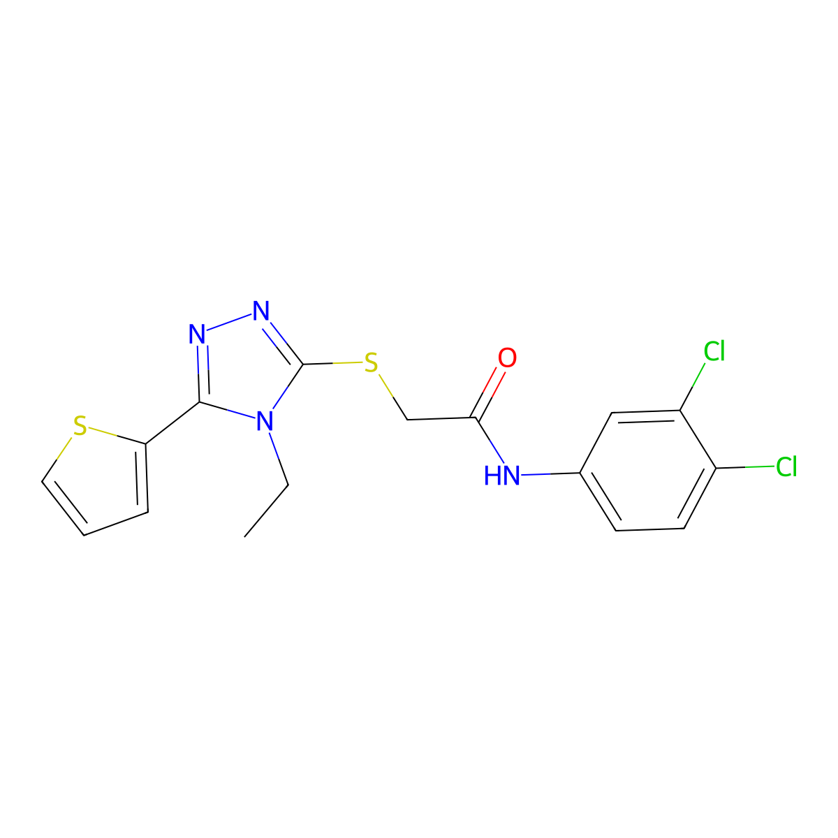N-(3,4-dichlorophenyl)-2-{[4-ethyl-5-(thiophen-2-yl)-4H-1,2,4-triazol-3-yl]sulfanyl}acetamide molecular structure, CAS 432512-02-2