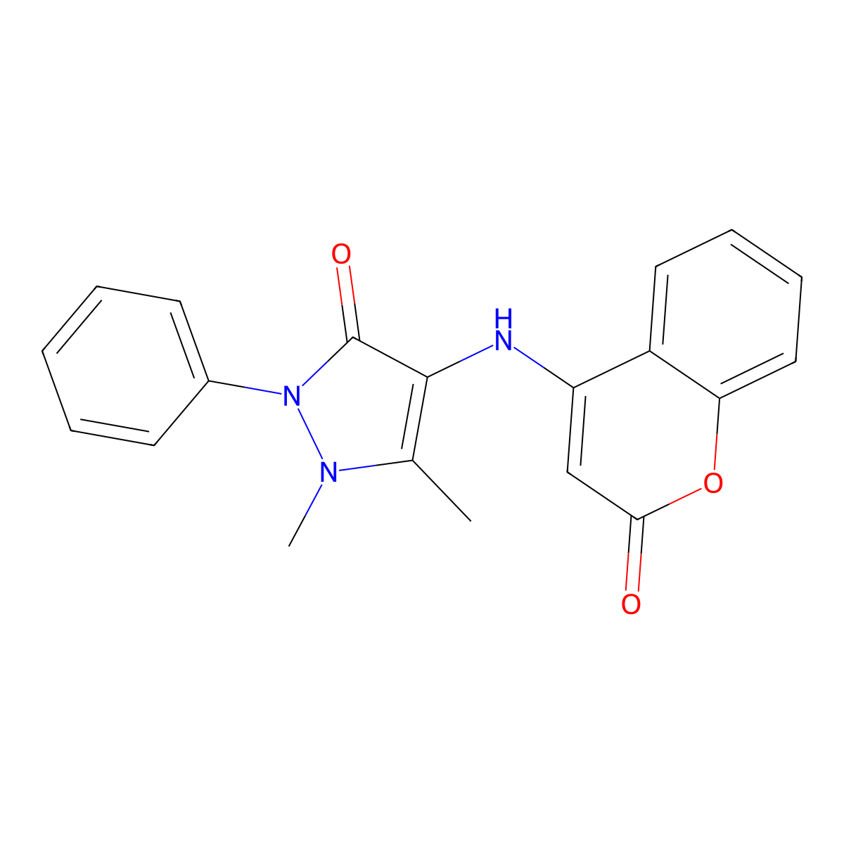 1,5-dimethyl-4-[(2-oxo-2H-chromen-4-yl)amino]-2-phenyl-1,2-dihydro-3H-pyrazol-3-one molecular structure, CAS 432512-59-9