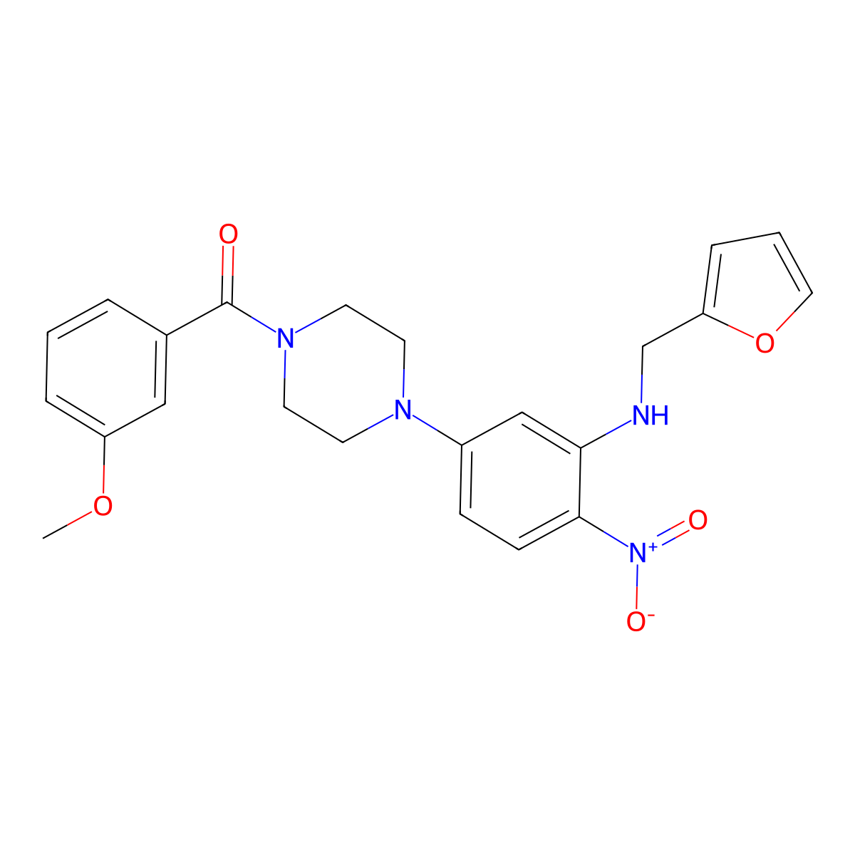 [4-[3-(Furan-2-ylmethylamino)-4-nitrophenyl]piperazin-1-yl]-(3-methoxyphenyl)methanone molecular structure, CAS 432513-06-9
