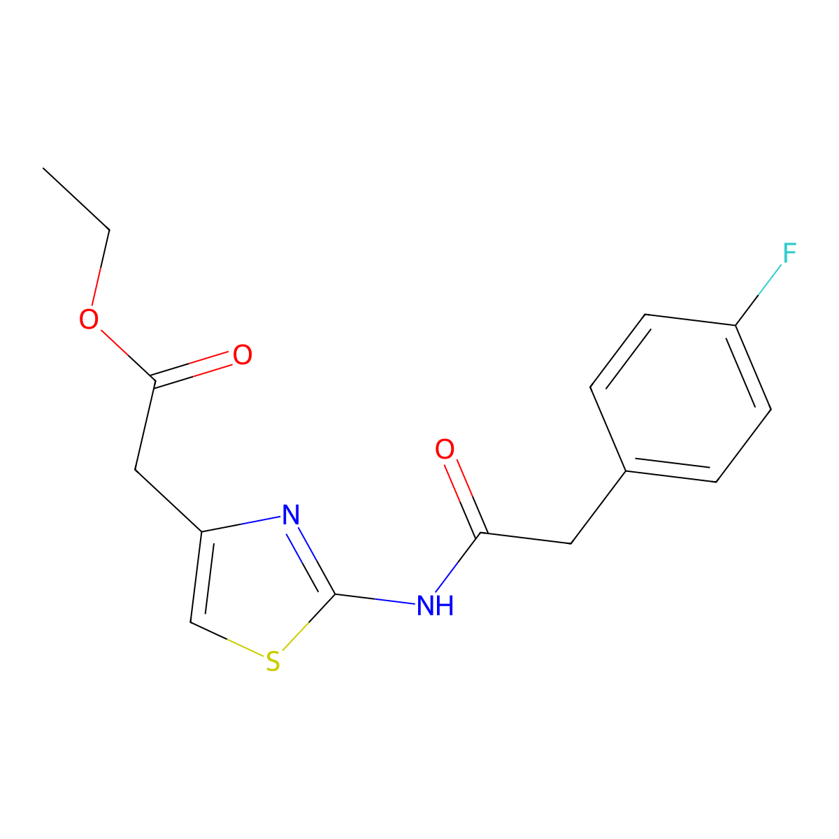 Ethyl 2-{2-[2-(4-fluorophenyl)acetamido]-1,3-thiazol-4-yl}acetate molecular structure, CAS 432513-13-8