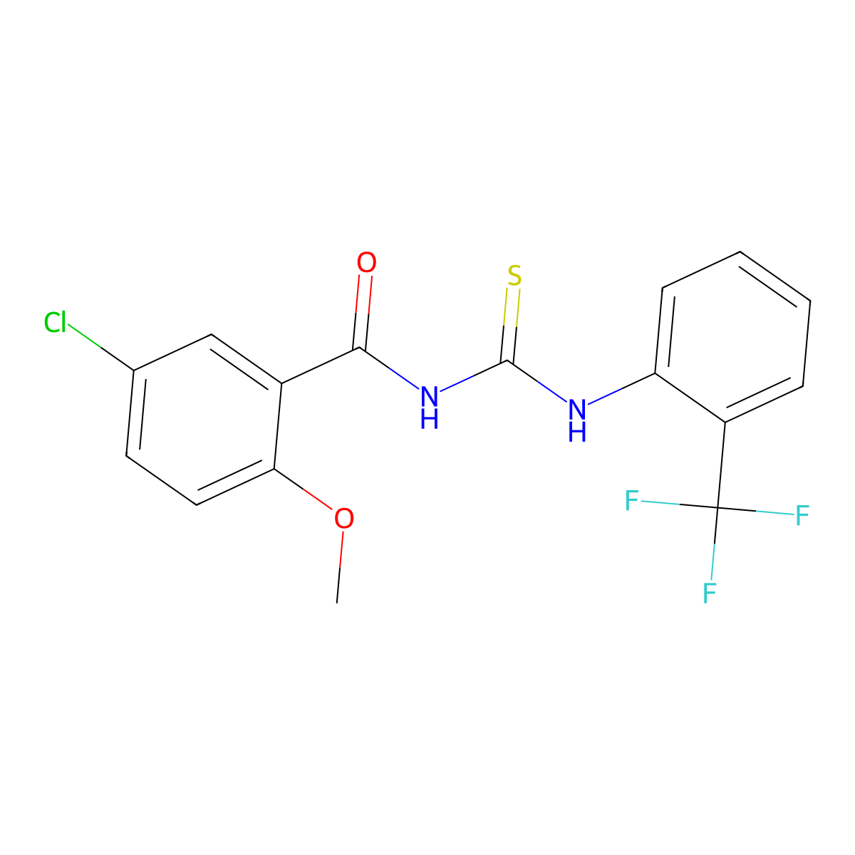 5-chloro-2-methoxy-N-[[2-(trifluoromethyl)phenyl]carbamothioyl]benzamide molecular structure, CAS 432513-15-0