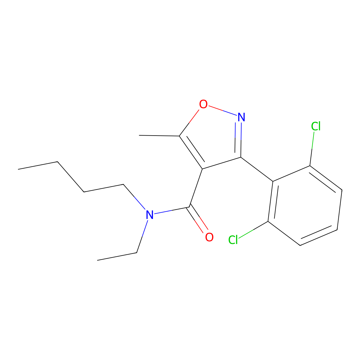 N-butyl-3-(2,6-dichlorophenyl)-N-ethyl-5-methyl-1,2-oxazole-4-carboxamide molecular structure, CAS 432514-43-7