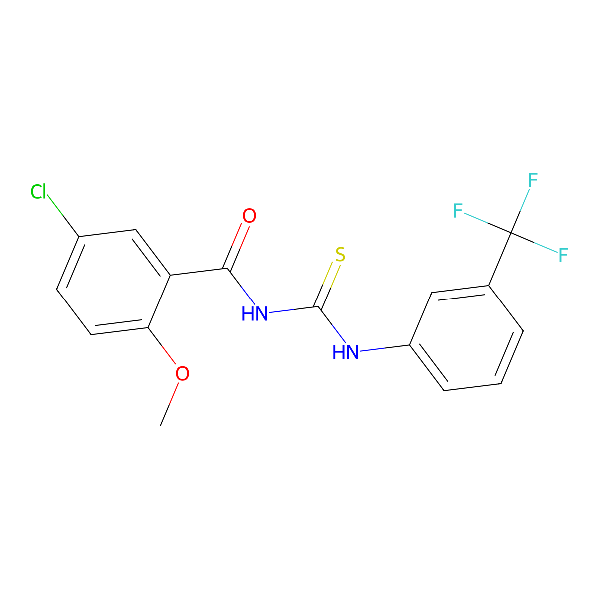 5-chloro-2-methoxy-N-[[3-(trifluoromethyl)phenyl]carbamothioyl]benzamide molecular structure, CAS 432515-65-6