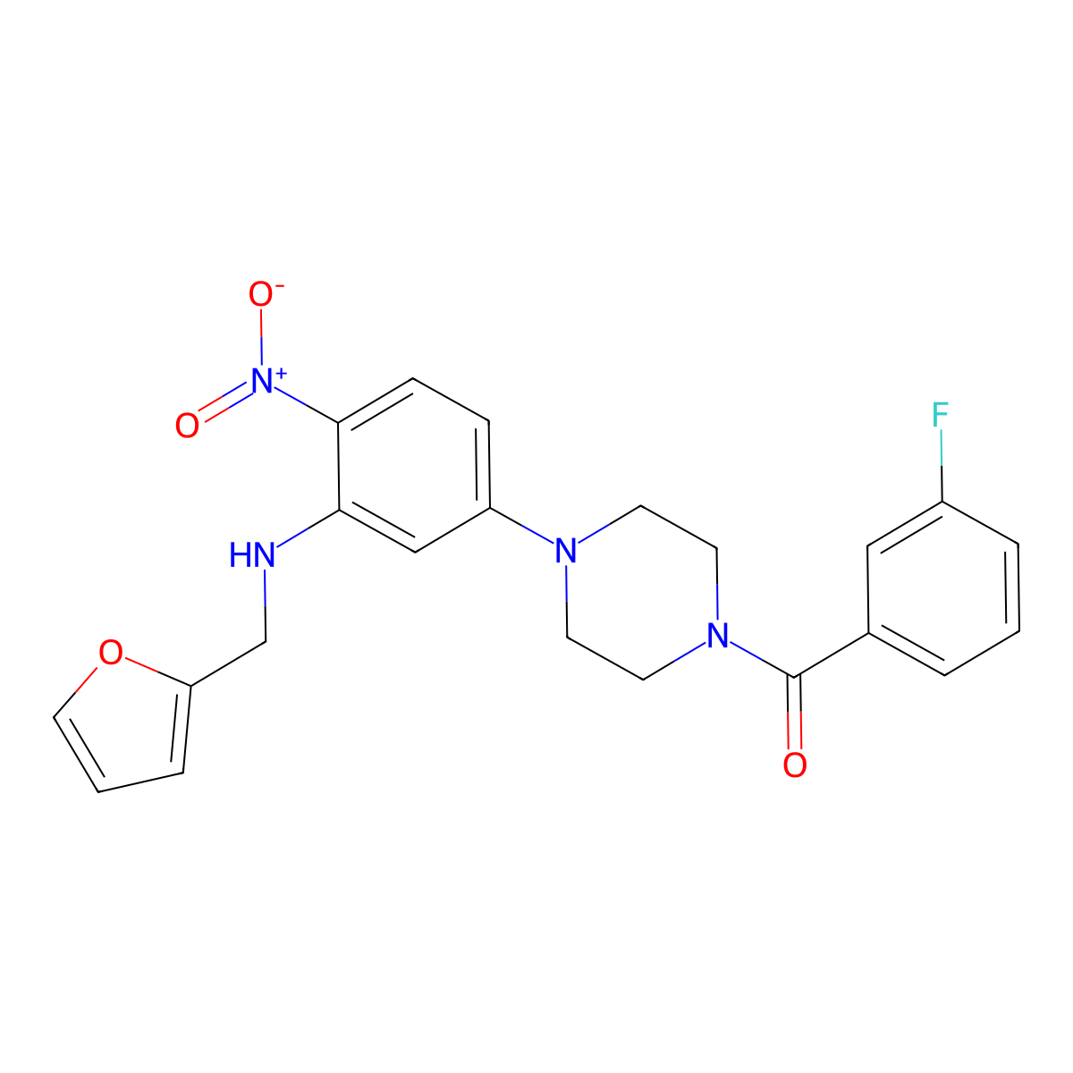 (3-Fluorophenyl)-[4-[3-(furan-2-ylmethylamino)-4-nitrophenyl]piperazin-1-yl]methanone molecular structure, CAS 432515-80-5