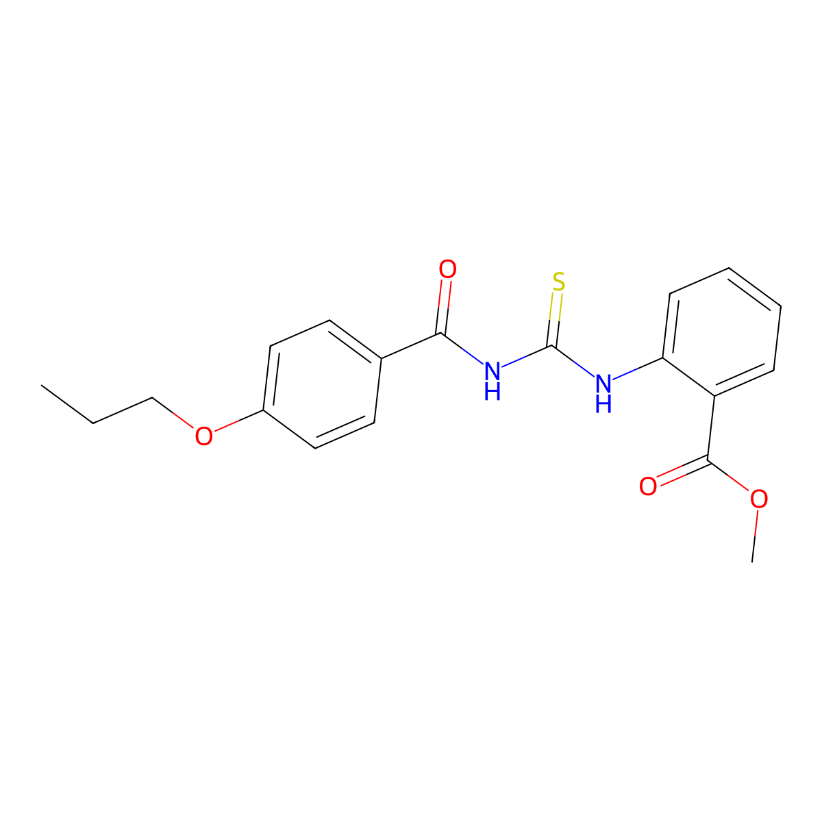 Methyl 2-({[(4-propoxyphenyl)carbonyl]carbamothioyl}amino)benzoate molecular structure, CAS 432516-29-5