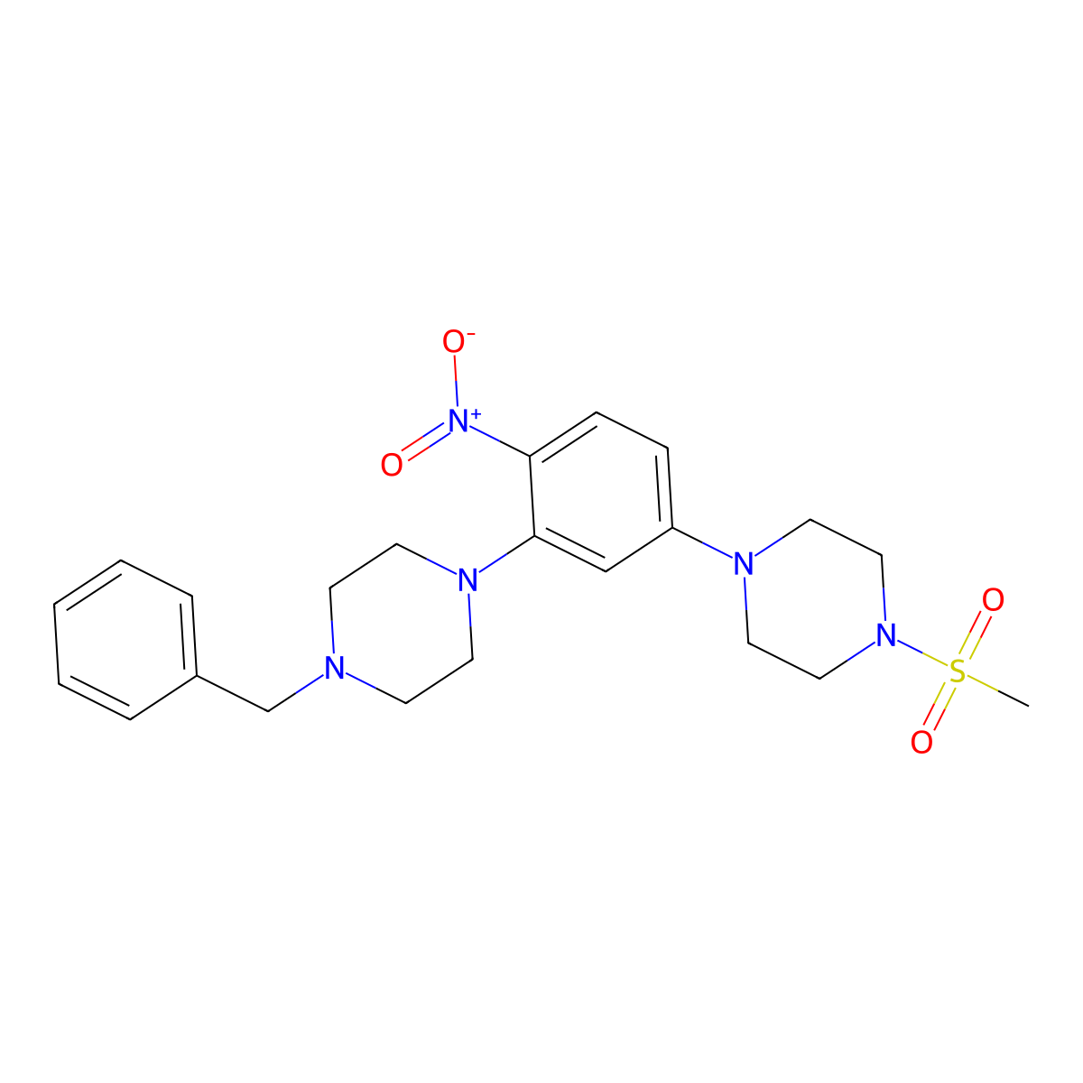 1-Benzyl-4-[5-(4-methylsulfonylpiperazin-1-yl)-2-nitrophenyl]piperazine molecular structure, CAS 432517-22-1