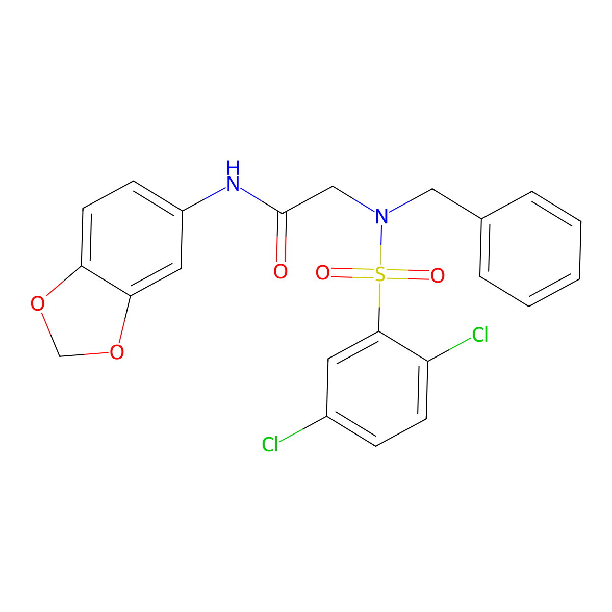 N-(1,3-benzodioxol-5-yl)-2-[benzyl-(2,5-dichlorophenyl)sulfonylamino]acetamide molecular structure, CAS 432517-38-9