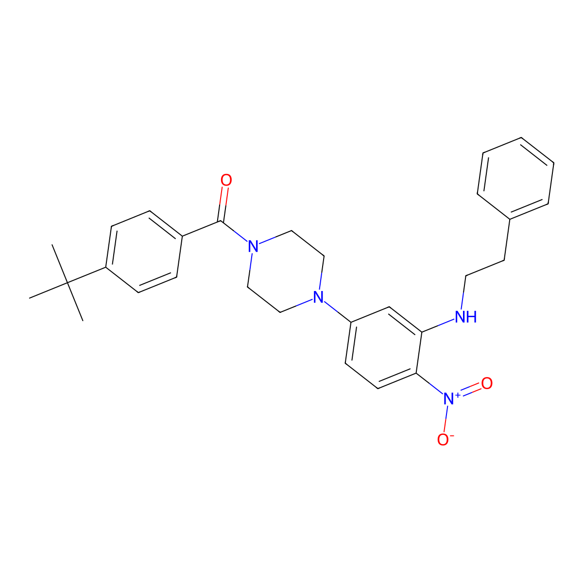(4-Tert-butylphenyl)(4-{4-nitro-3-[(2-phenylethyl)amino]phenyl}piperazin-1-yl)methanone molecular structure, CAS 432517-51-6