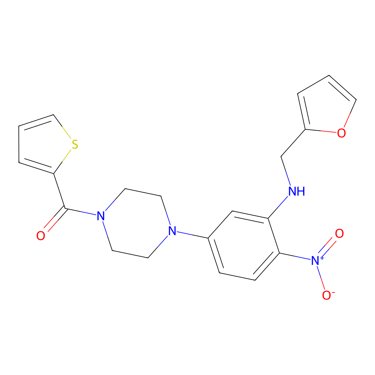 [4-[3-(Furan-2-ylmethylamino)-4-nitrophenyl]piperazin-1-yl]-thiophen-2-ylmethanone molecular structure, CAS 432518-55-3