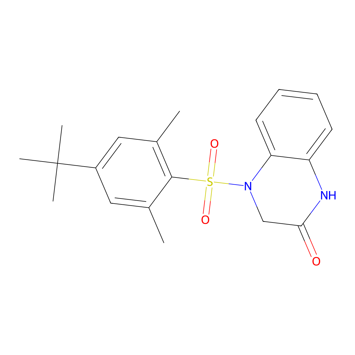 4-(4-Tert-butyl-2,6-dimethylphenyl)sulfonyl-1,3-dihydroquinoxalin-2-one molecular structure, CAS 432518-78-0