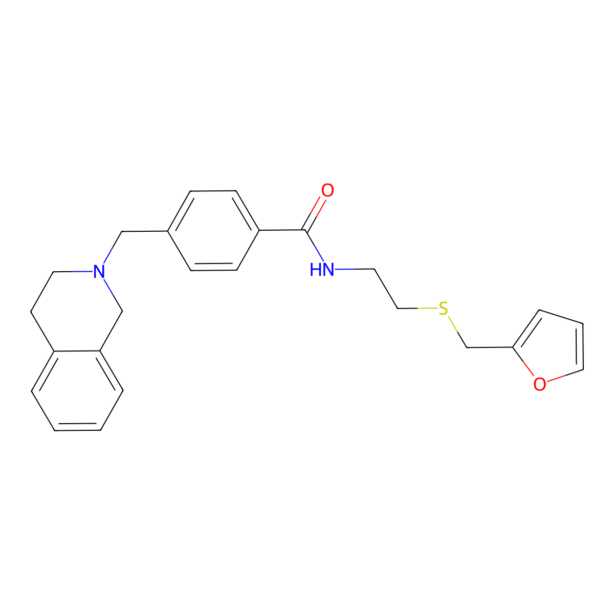4-(3,4-dihydro-1H-isoquinolin-2-ylmethyl)-N-[2-(furan-2-ylmethylsulfanyl)ethyl]benzamide molecular structure, CAS 432518-88-2